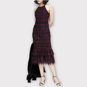 Banana Republic burgundy black lace midi dress